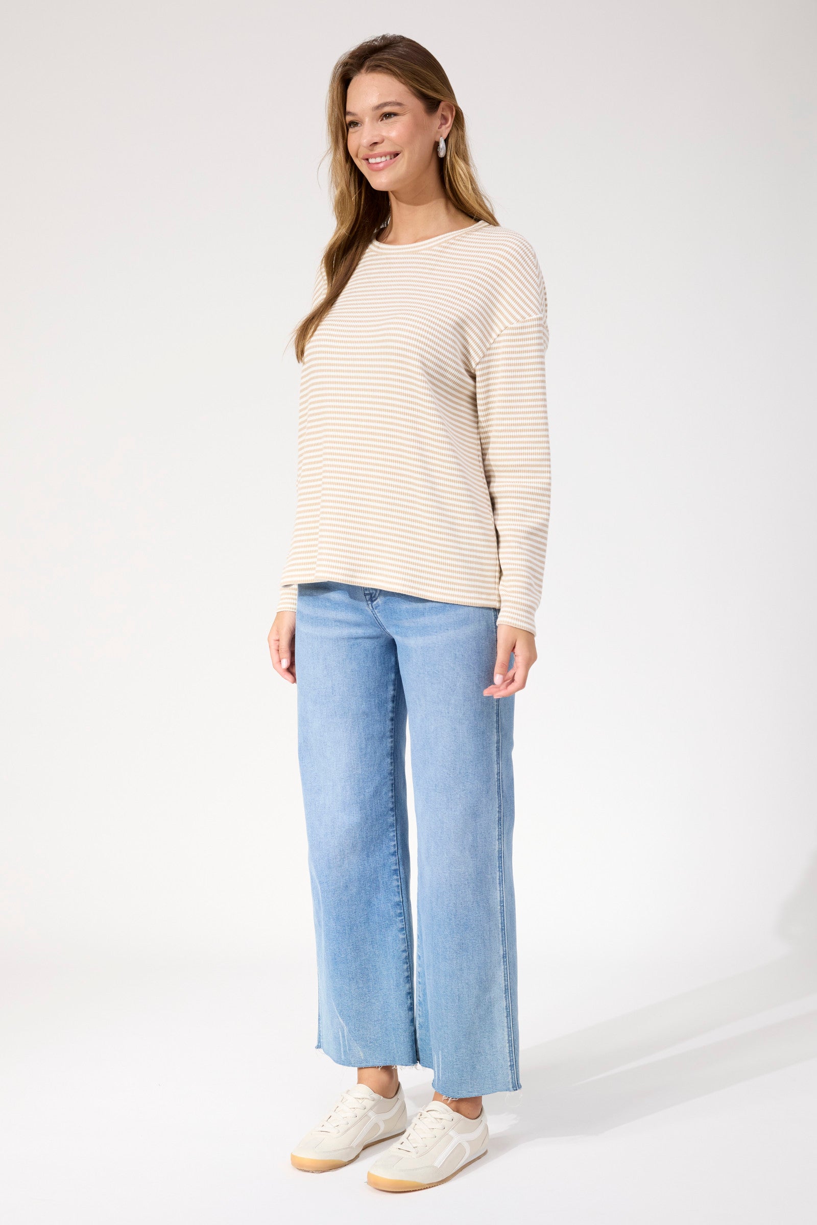 Levi Stripe Long Sleeve Tshirt - Latte