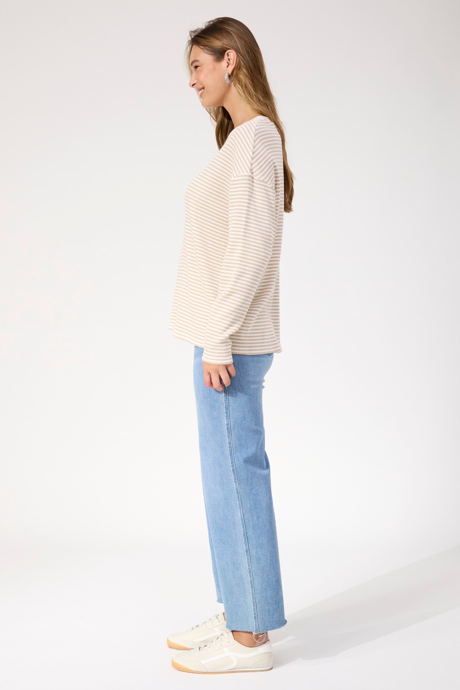 Levi Stripe Long Sleeve Tshirt - Latte