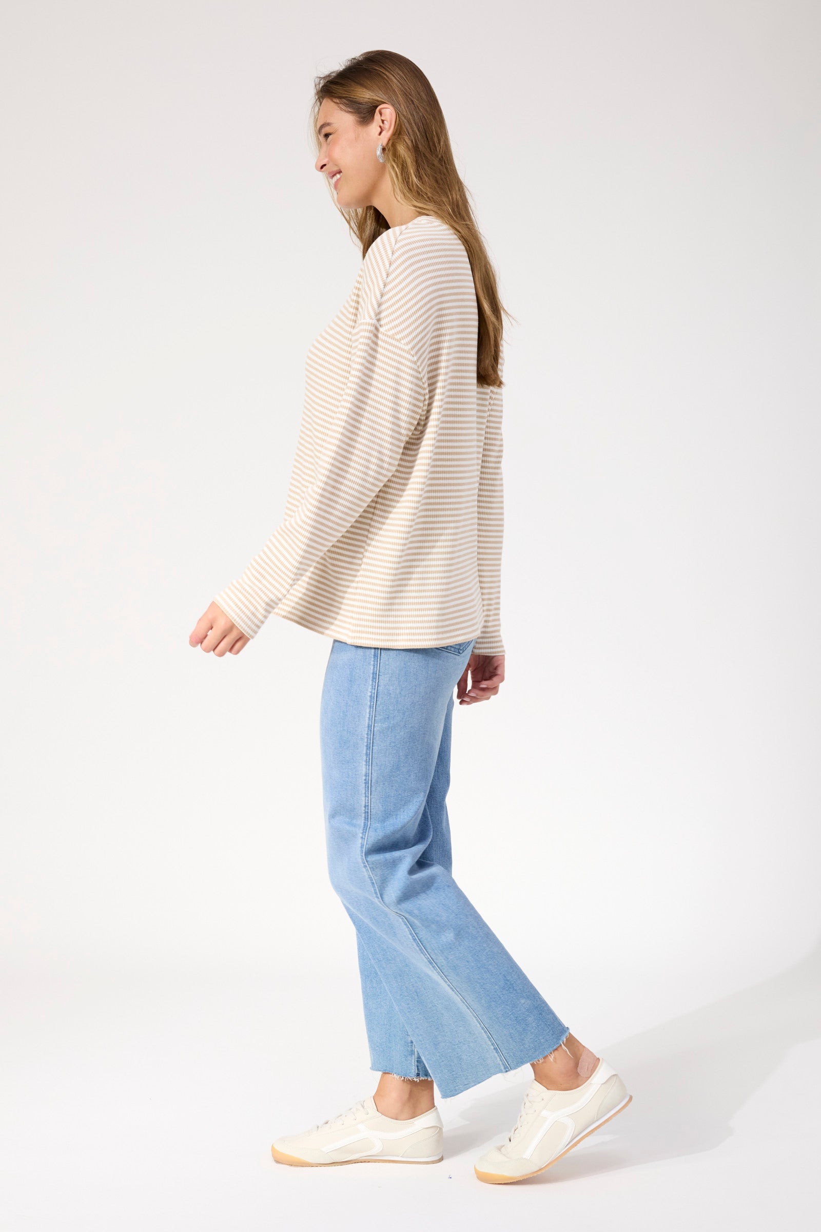 Levi Stripe Long Sleeve Tshirt - Latte