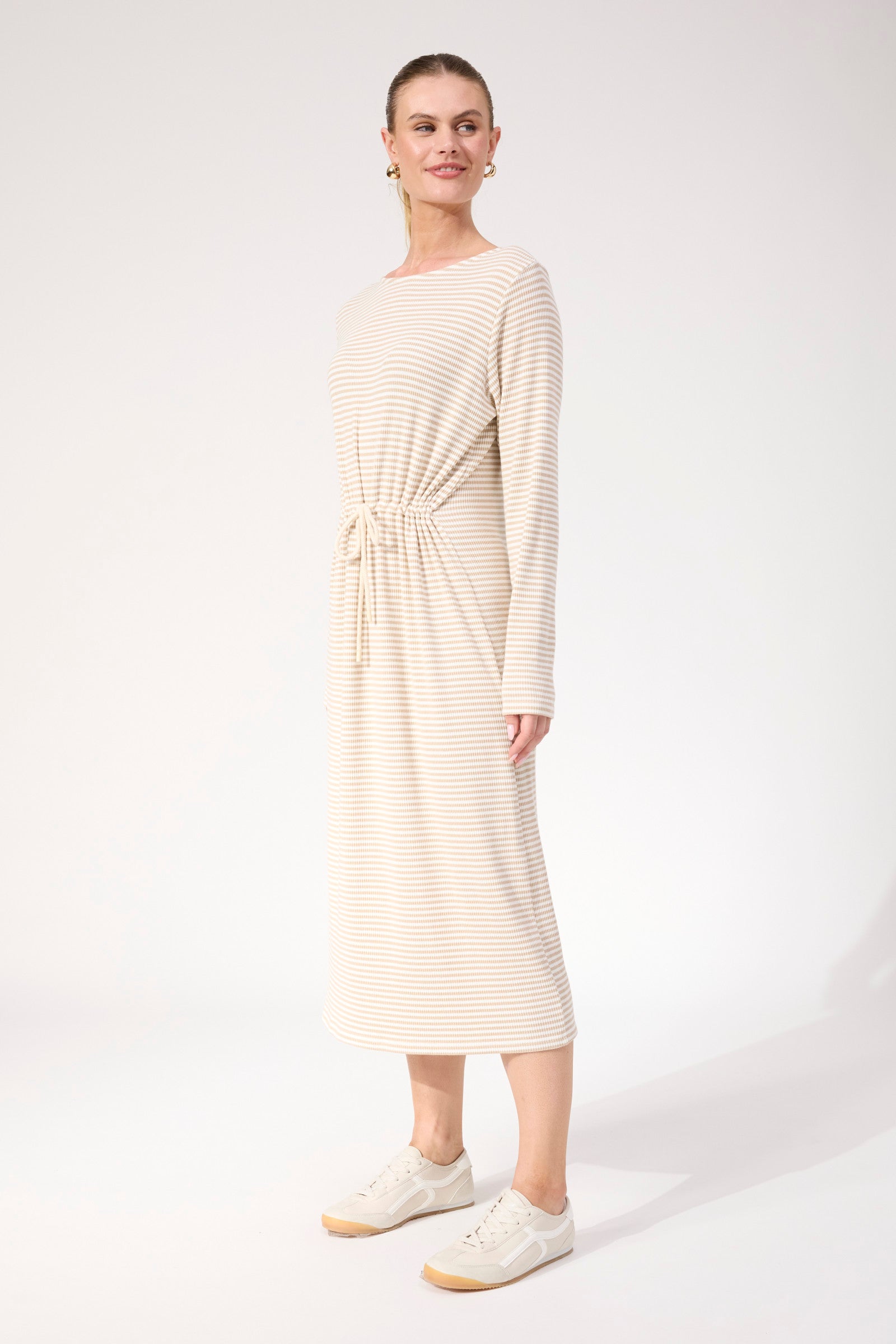 Levi Stripe Tshirt Dress - Latte