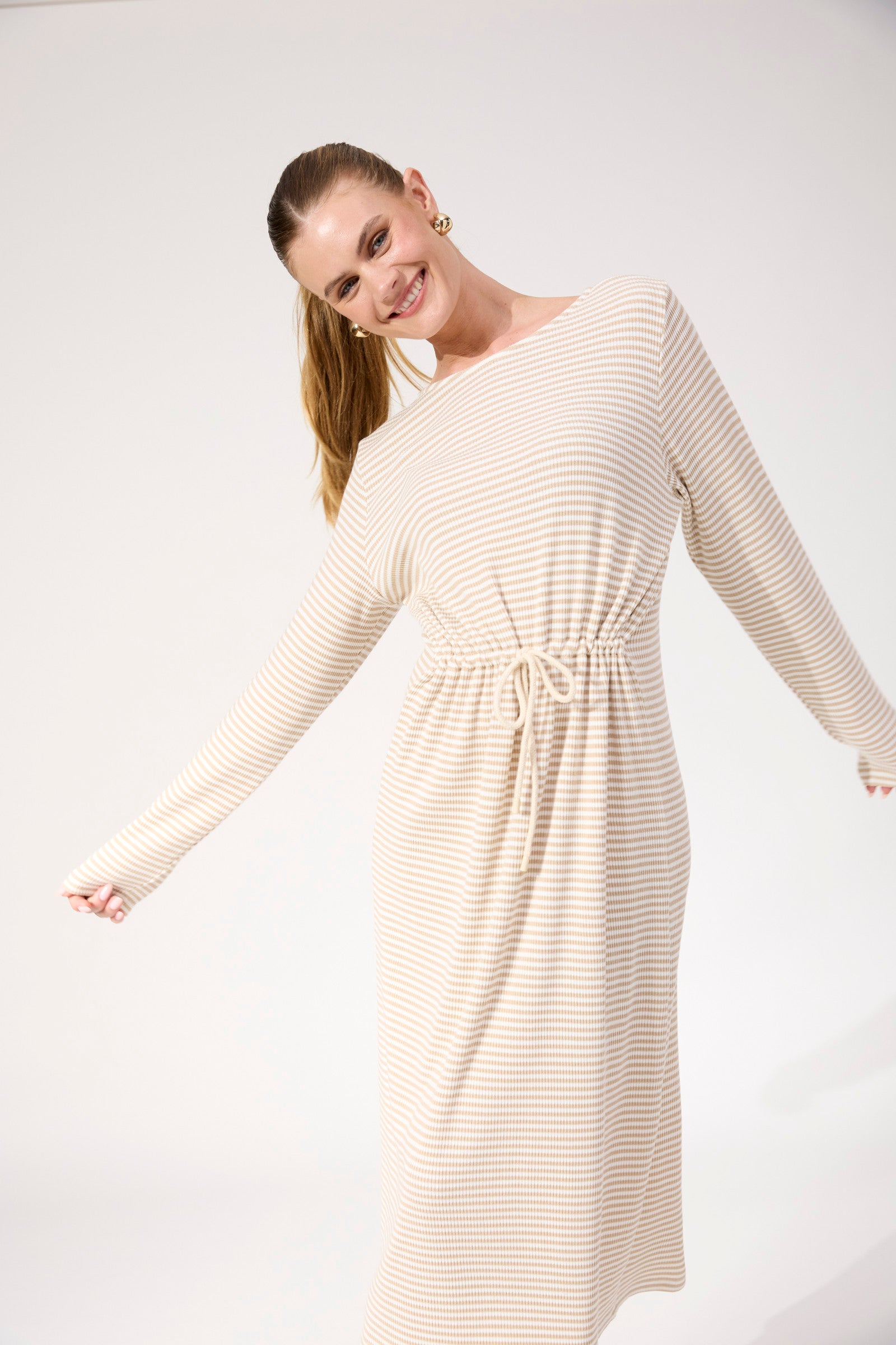 Levi Stripe Tshirt Dress - Latte