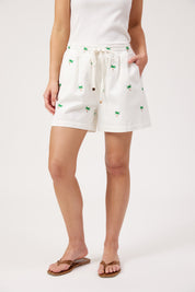 Mauritius Embroidered Denim Short - White