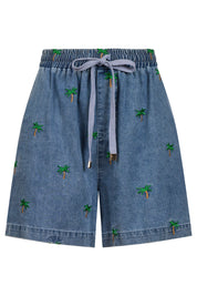 Mauritius Embroidered Denim Short - Blue