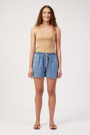 Mauritius Embroidered Denim Short - Blue