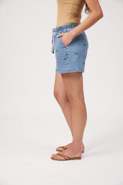 Mauritius Embroidered Denim Short - Blue