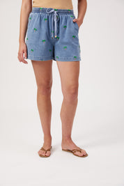 Mauritius Embroidered Denim Short - Blue