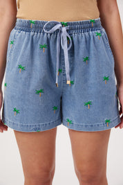Mauritius Embroidered Denim Short - Blue