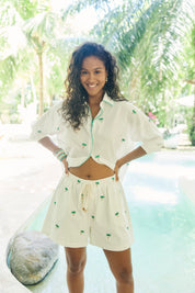 Mauritius Embroidered Denim Short - White