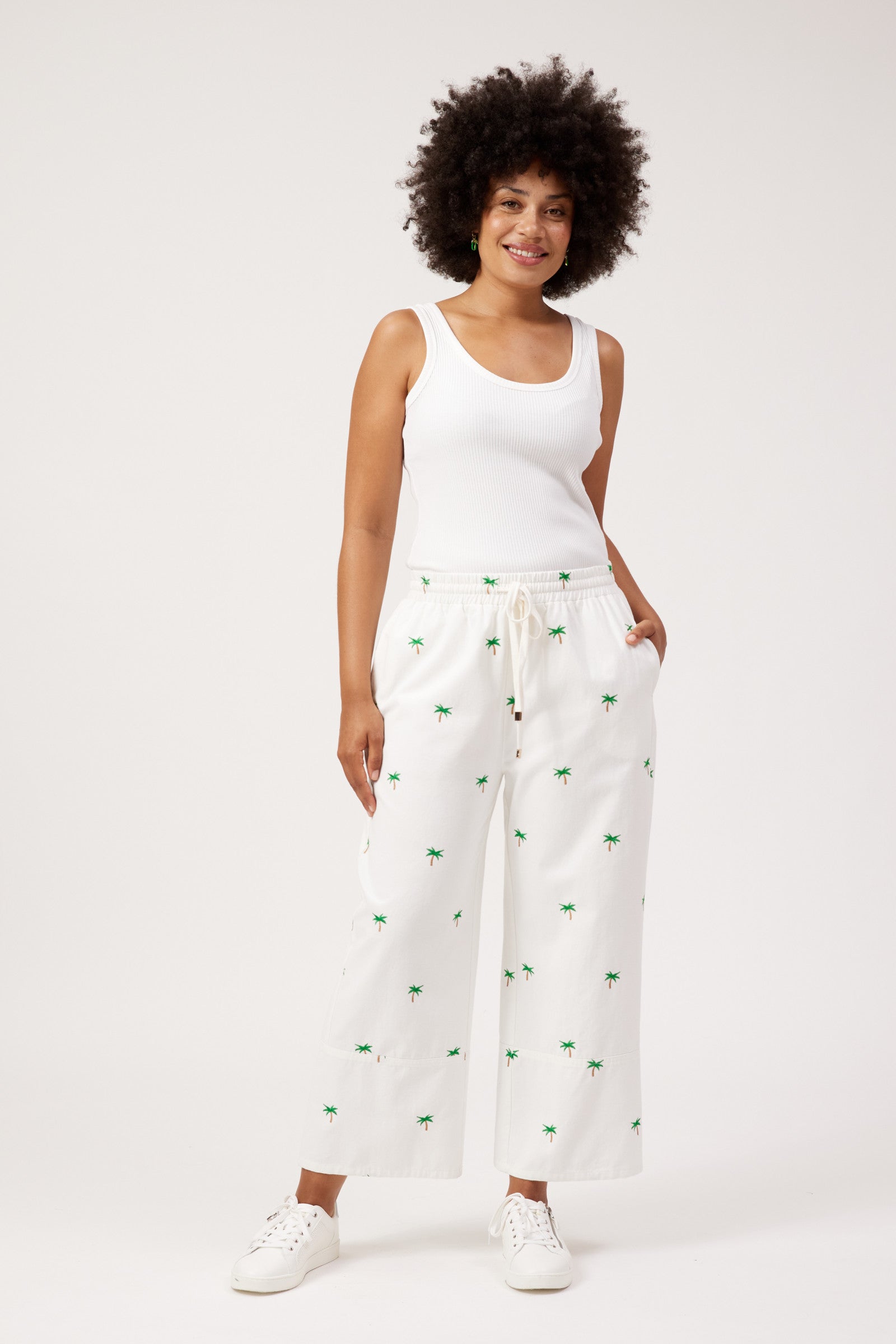 Mauritius Embroidered Denim Pant - White