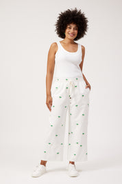 Mauritius Embroidered Denim Pant - White