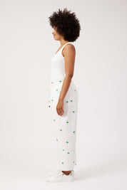 Mauritius Embroidered Denim Pant - White