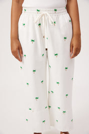 Mauritius Embroidered Denim Pant - White