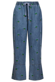 Mauritius Embroidered Denim Pant - Blue