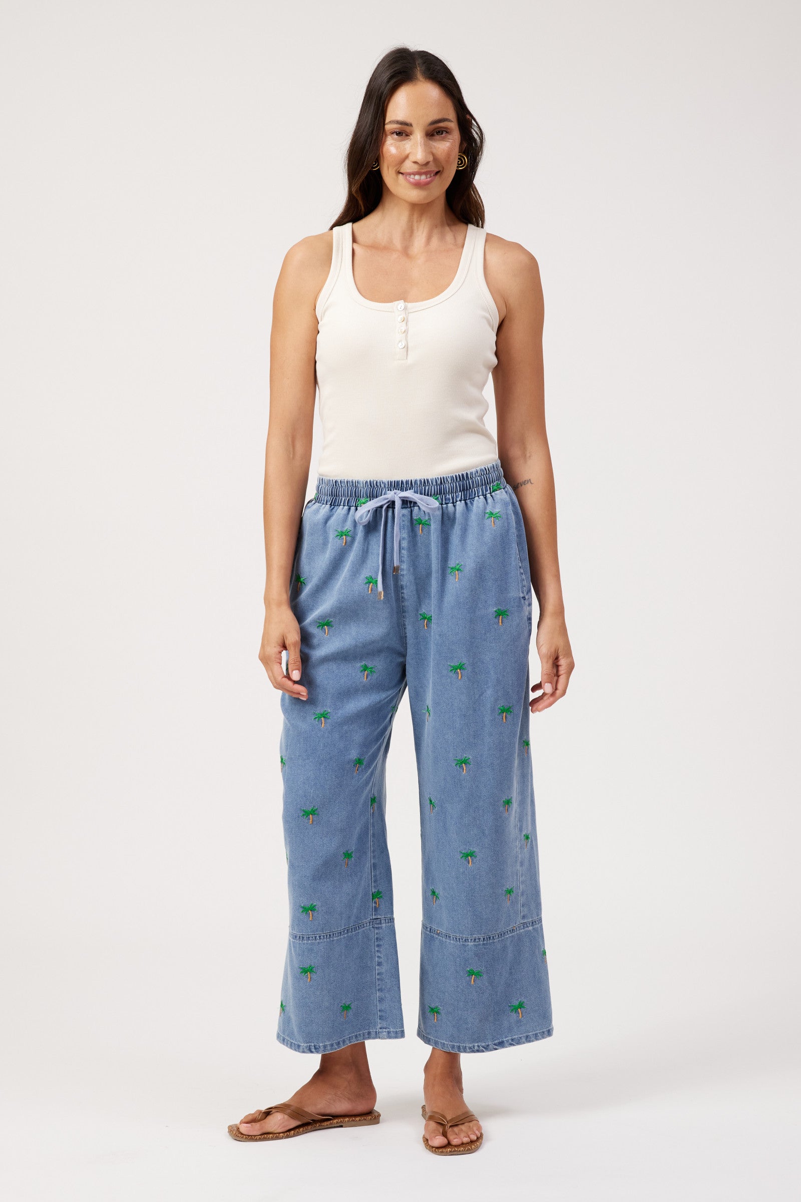 Mauritius Embroidered Denim Pant - Blue
