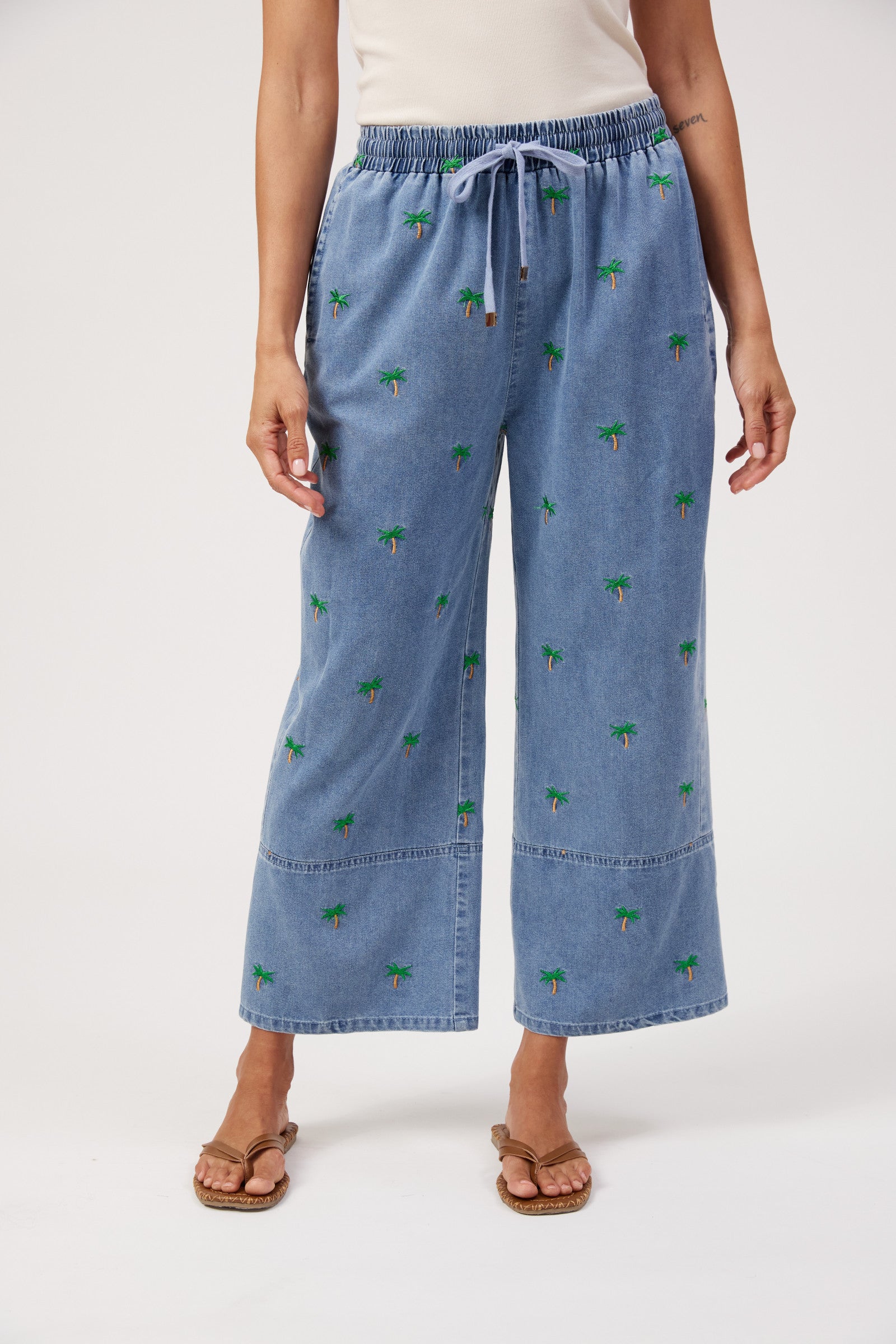 Mauritius Embroidered Denim Pant - Blue