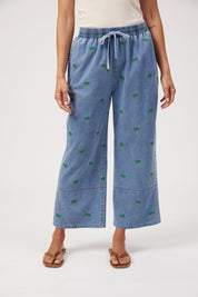Mauritius Embroidered Denim Pant - Blue