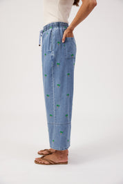 Mauritius Embroidered Denim Pant - Blue
