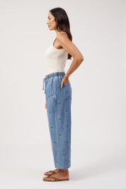 Mauritius Embroidered Denim Pant - Blue