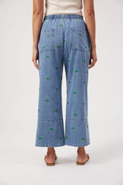 Mauritius Embroidered Denim Pant - Blue
