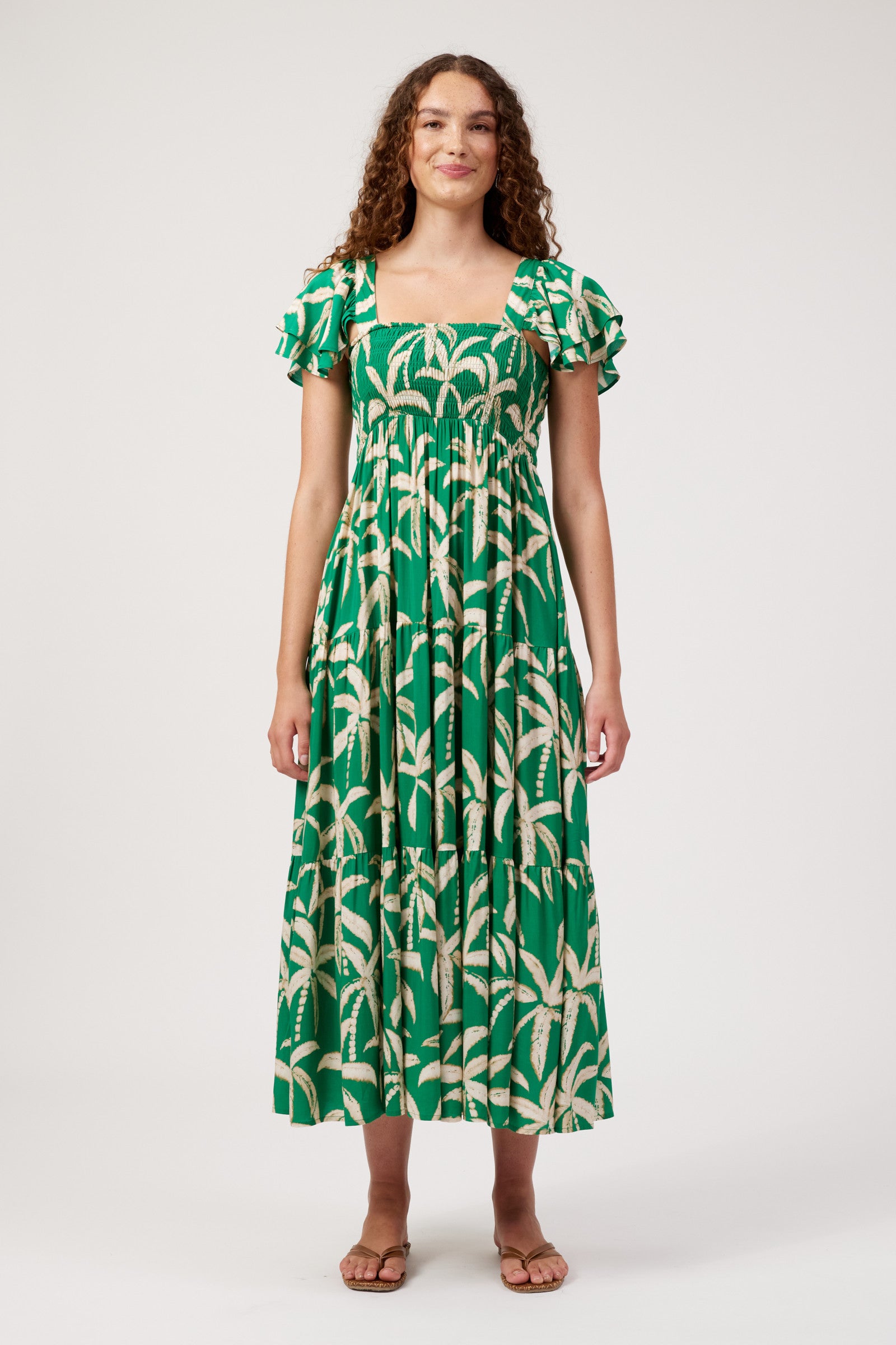 Congo Shirred Maxi Dress - Palm