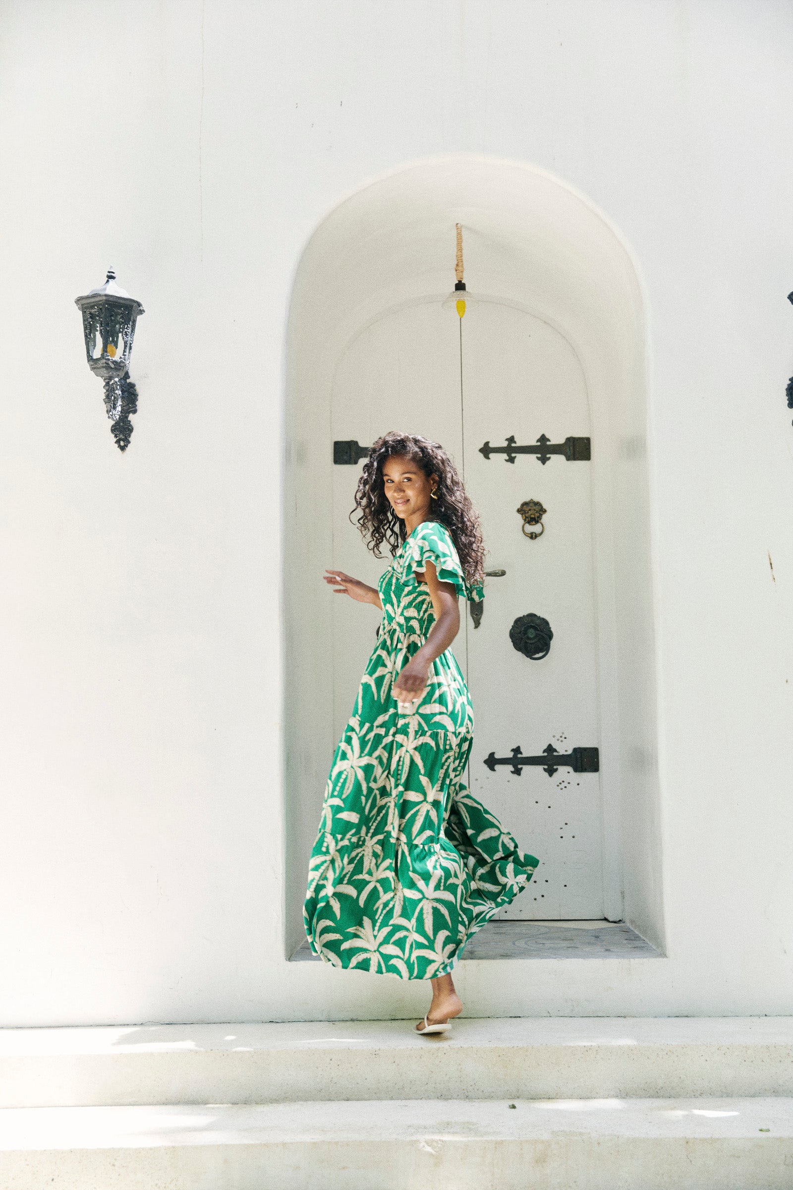 Congo Shirred Maxi Dress - Palm