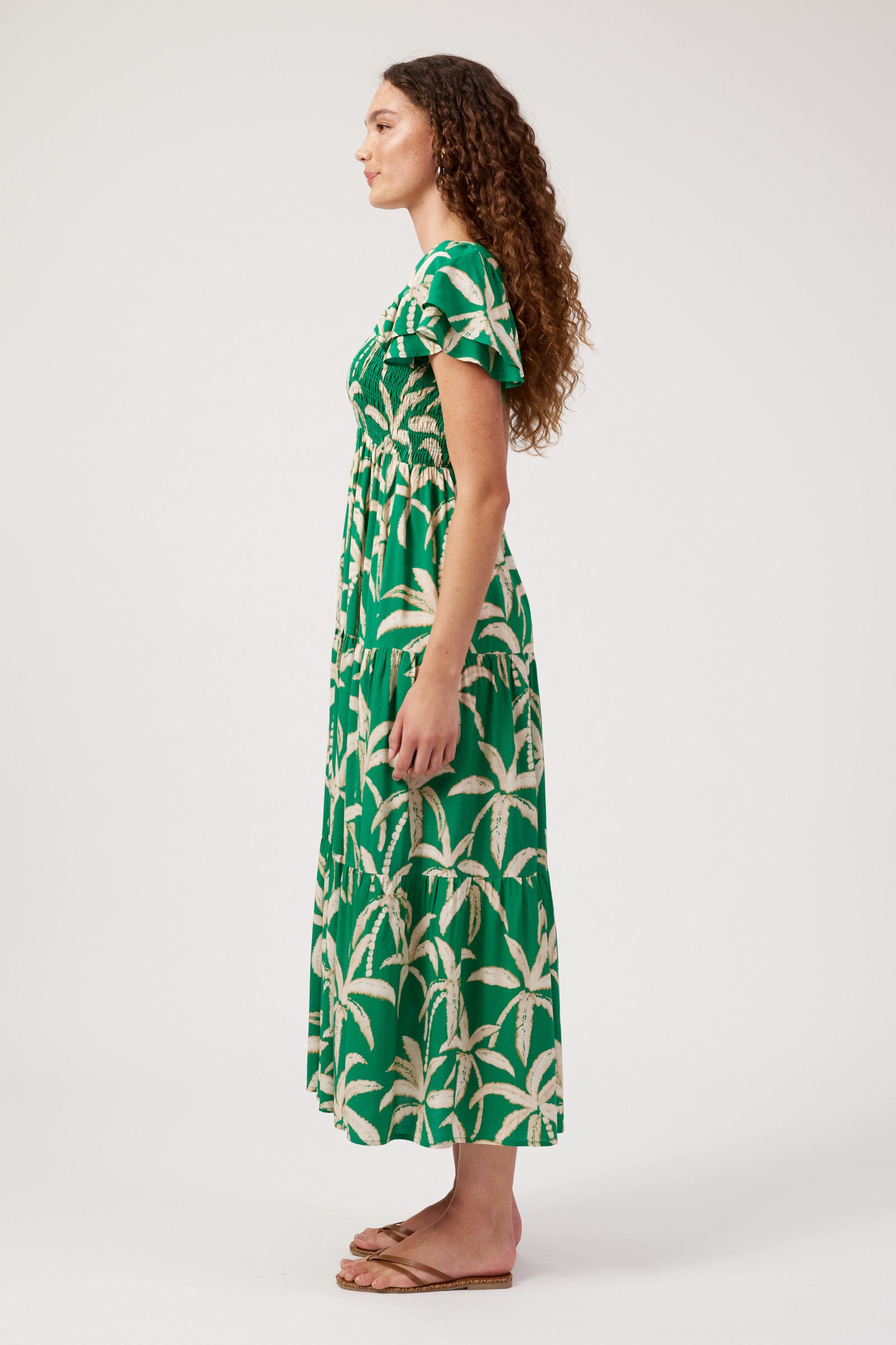 Congo Shirred Maxi Dress - Palm