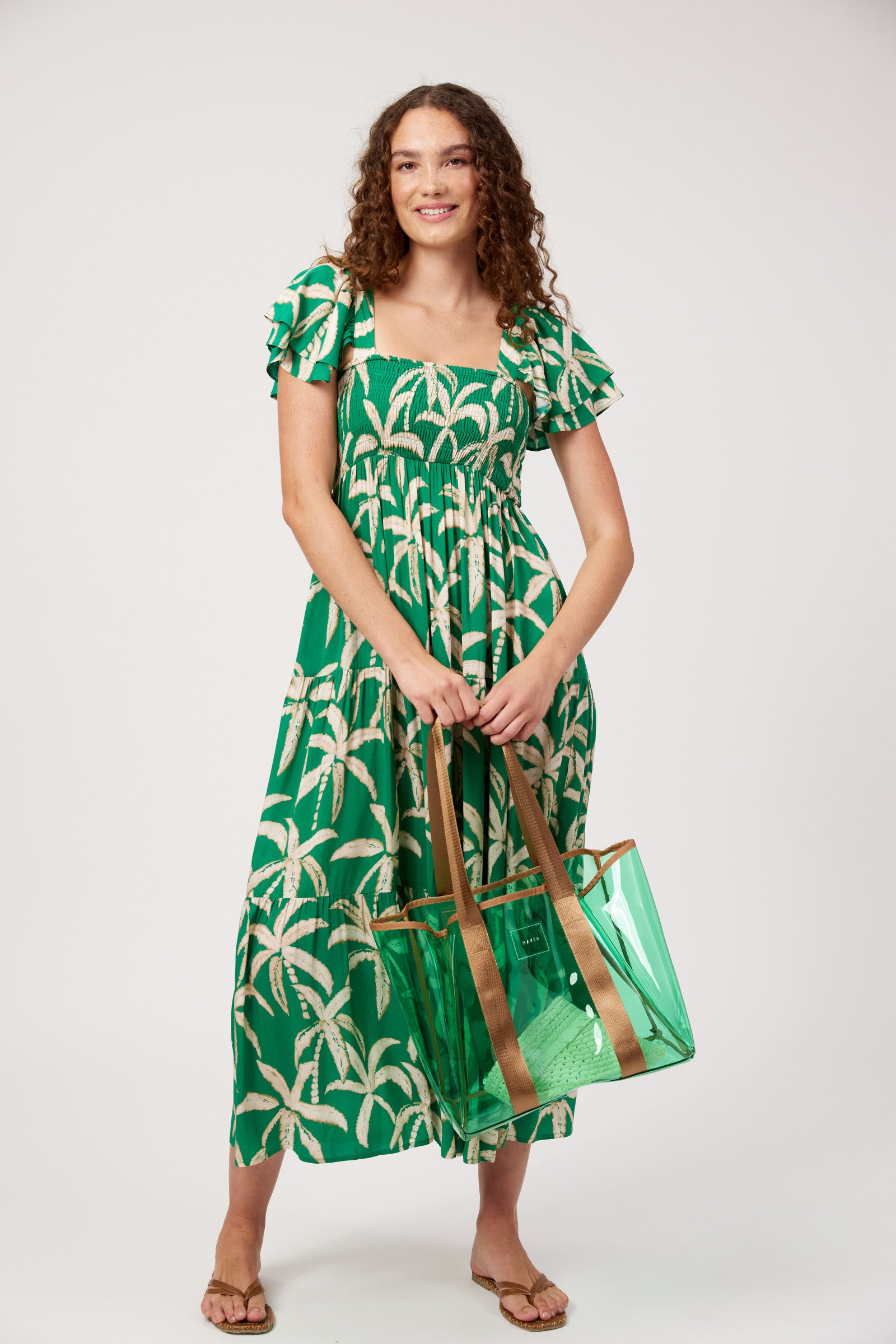 Congo Shirred Maxi Dress - Palm