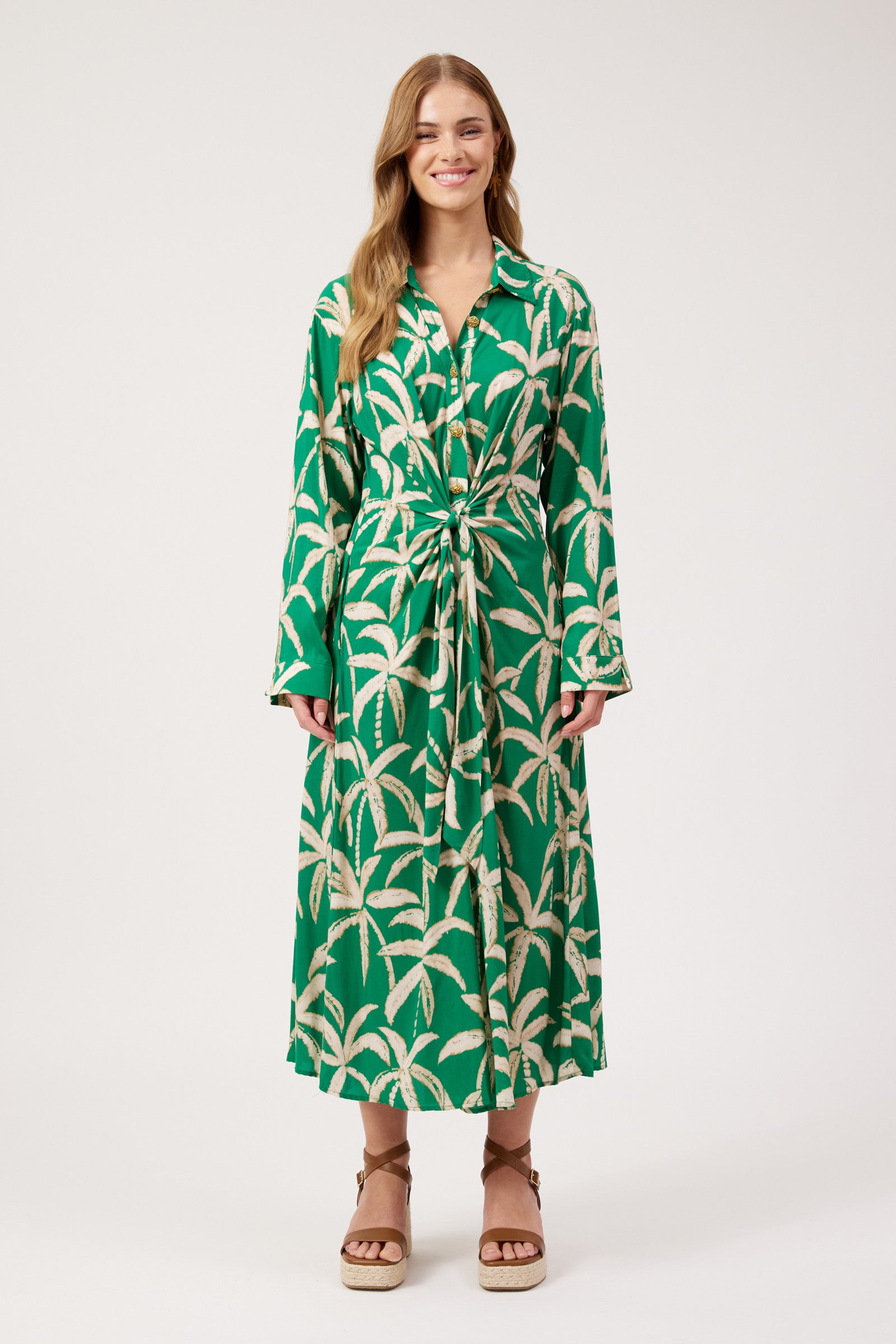 Congo Midi Shirt Dress - Palm