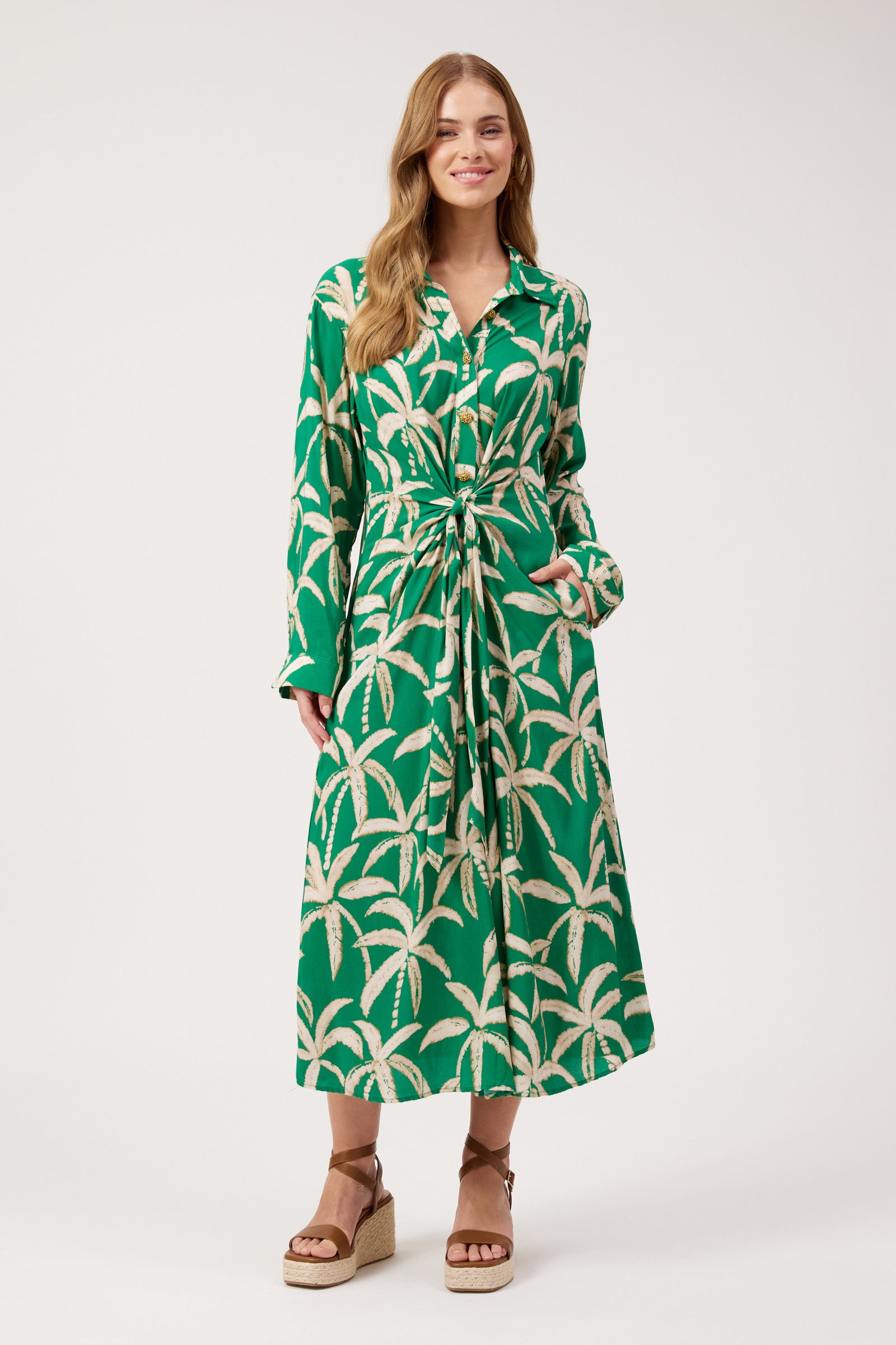 Congo Midi Shirt Dress - Palm