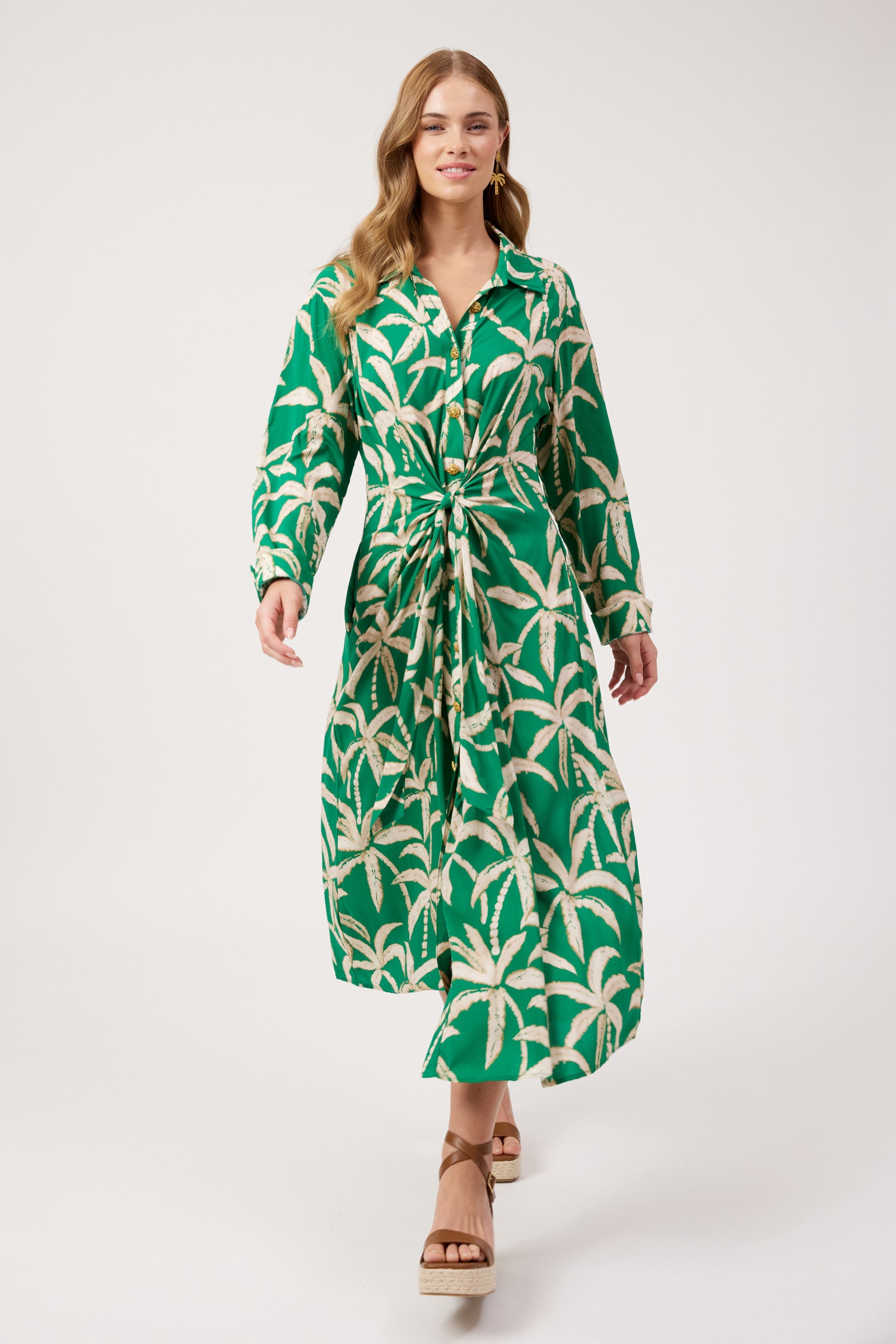 Congo Midi Shirt Dress - Palm