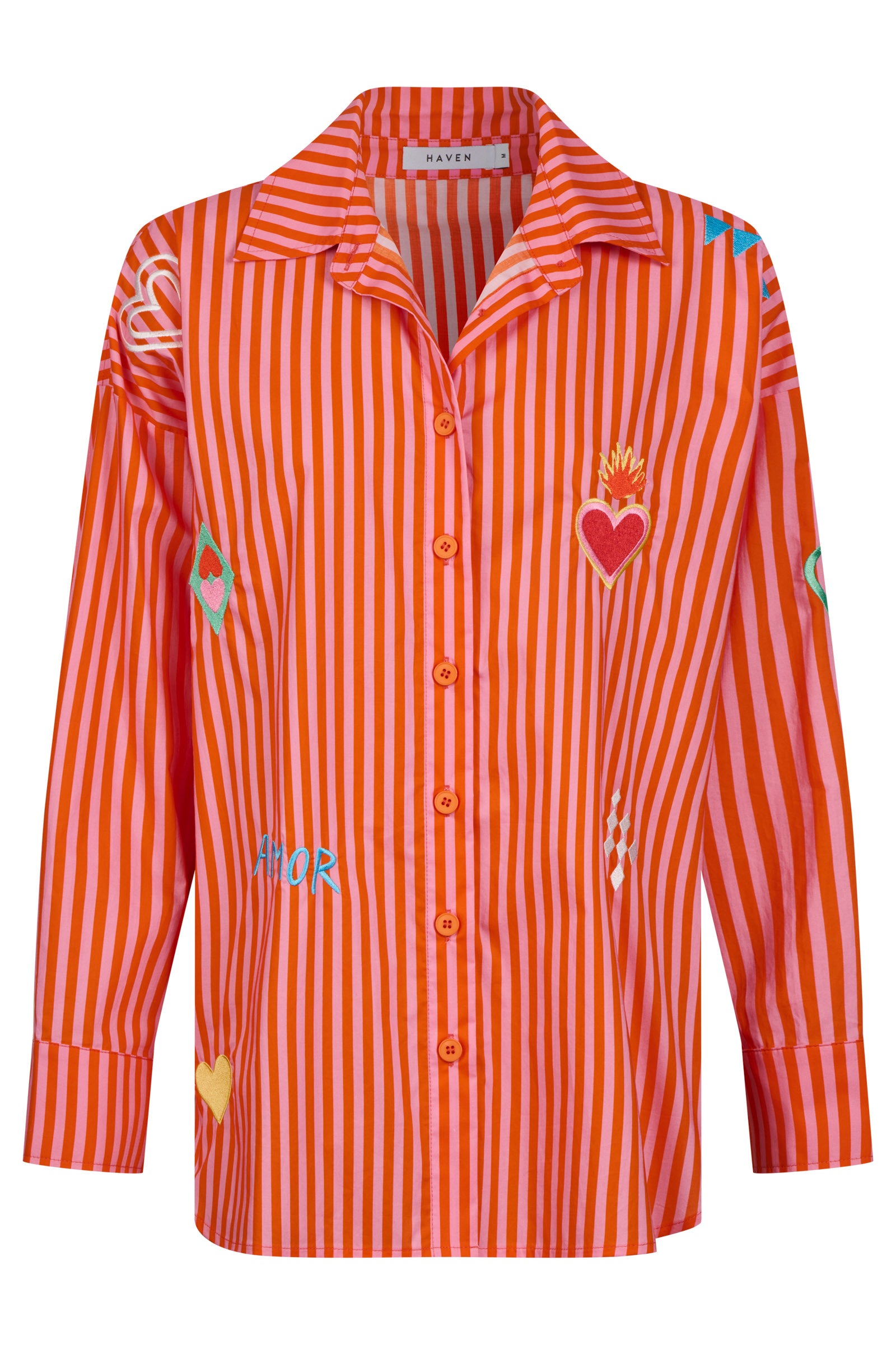 Mykonos Embroidered Stripe Shirt - Pink