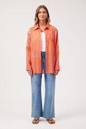 Mykonos Embroidered Stripe Shirt - Pink