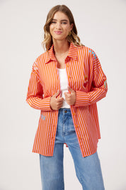 Mykonos Embroidered Stripe Shirt - Pink