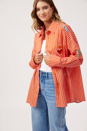 Mykonos Embroidered Stripe Shirt - Pink