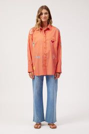 Mykonos Embroidered Stripe Shirt - Pink