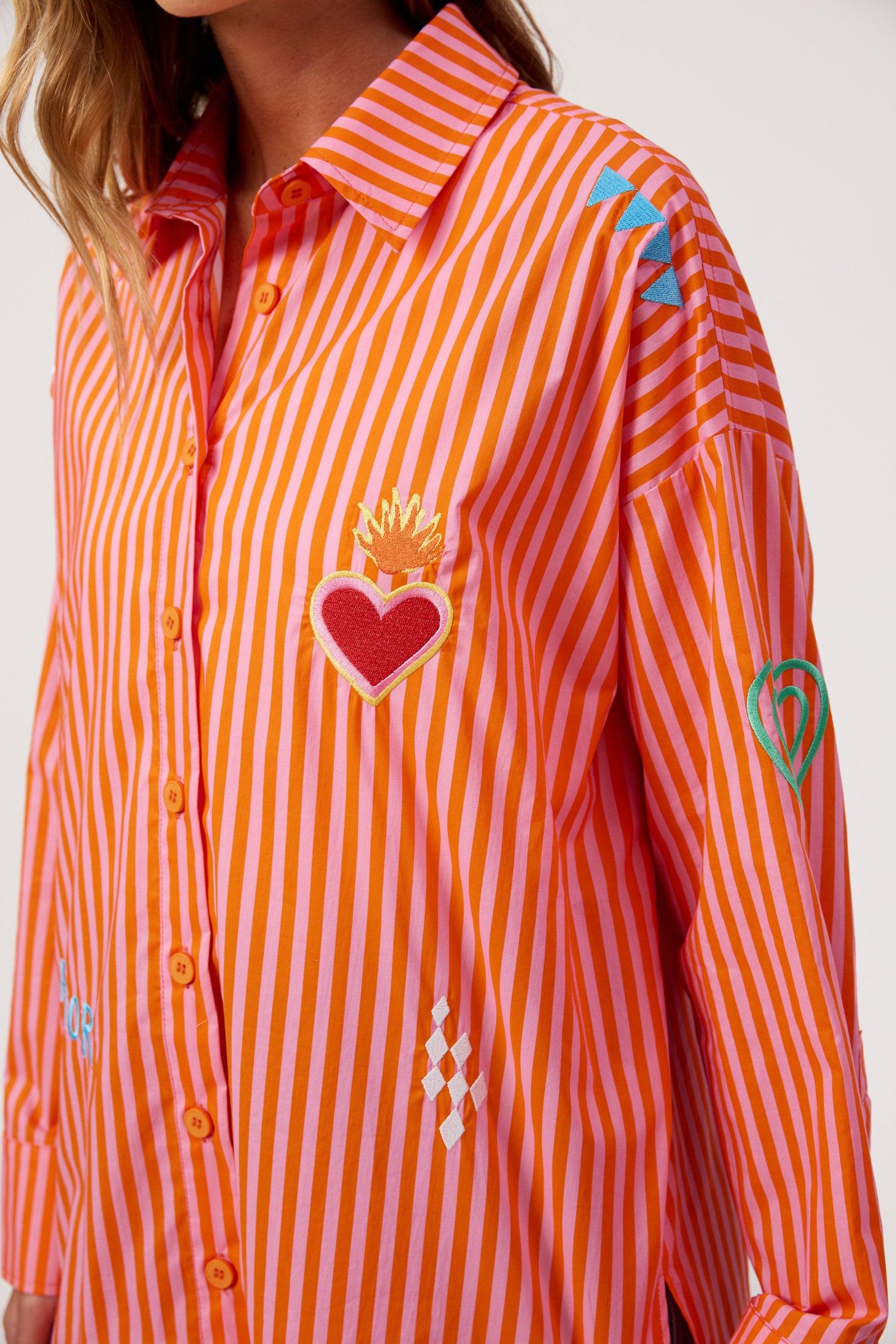 Mykonos Embroidered Stripe Shirt - Pink