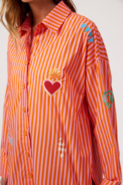 Mykonos Embroidered Stripe Shirt - Pink