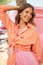 Mykonos Embroidered Stripe Shirt - Pink