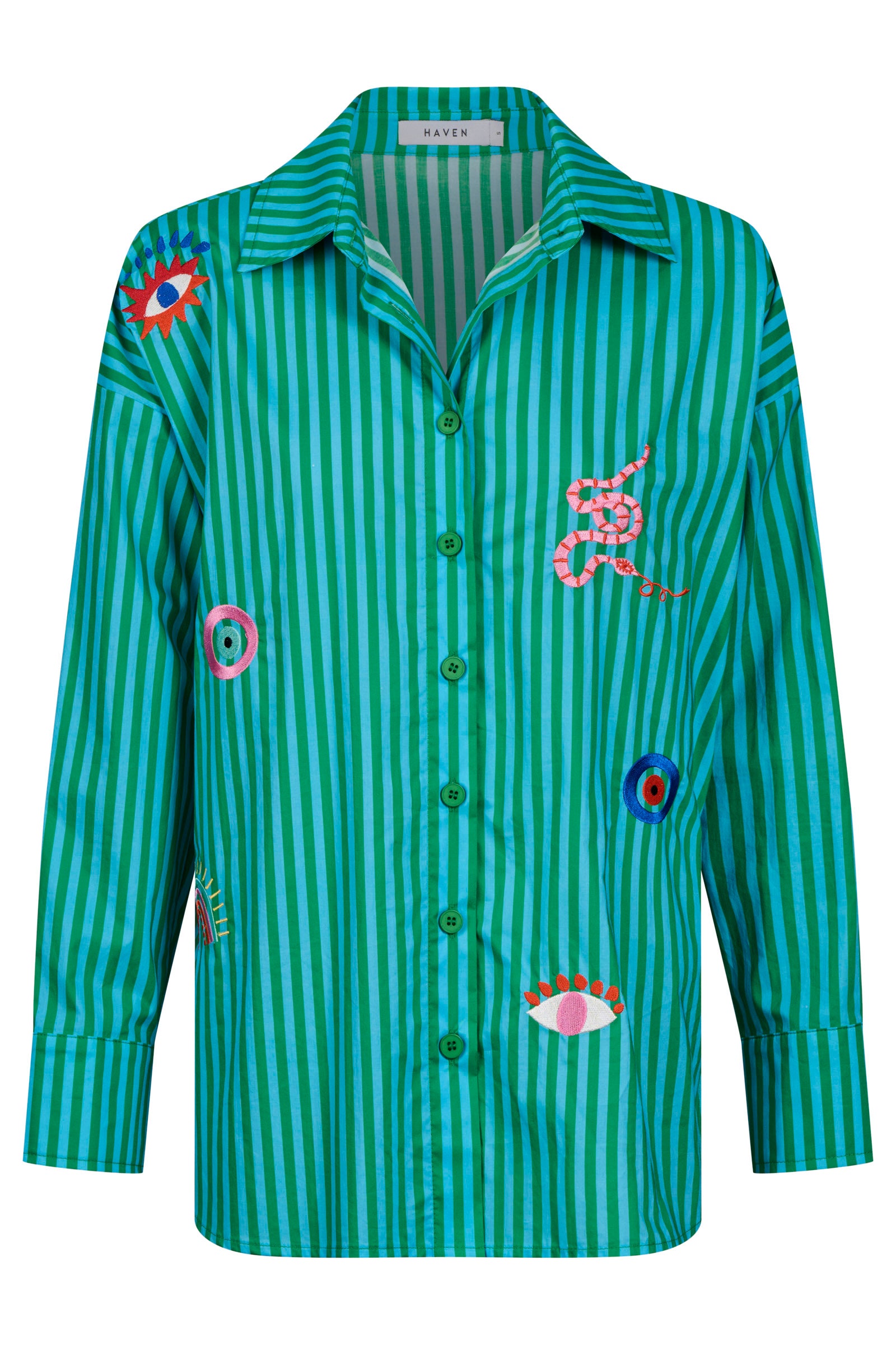 Mykonos Embroidered Stripe Shirt - Green