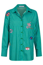 Mykonos Embroidered Stripe Shirt - Green