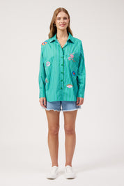 Mykonos Embroidered Stripe Shirt - Green