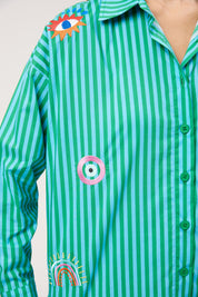 Mykonos Embroidered Stripe Shirt - Green