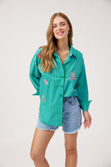 Mykonos Embroidered Stripe Shirt - Green