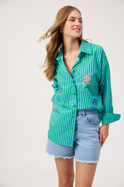 Mykonos Embroidered Stripe Shirt - Green