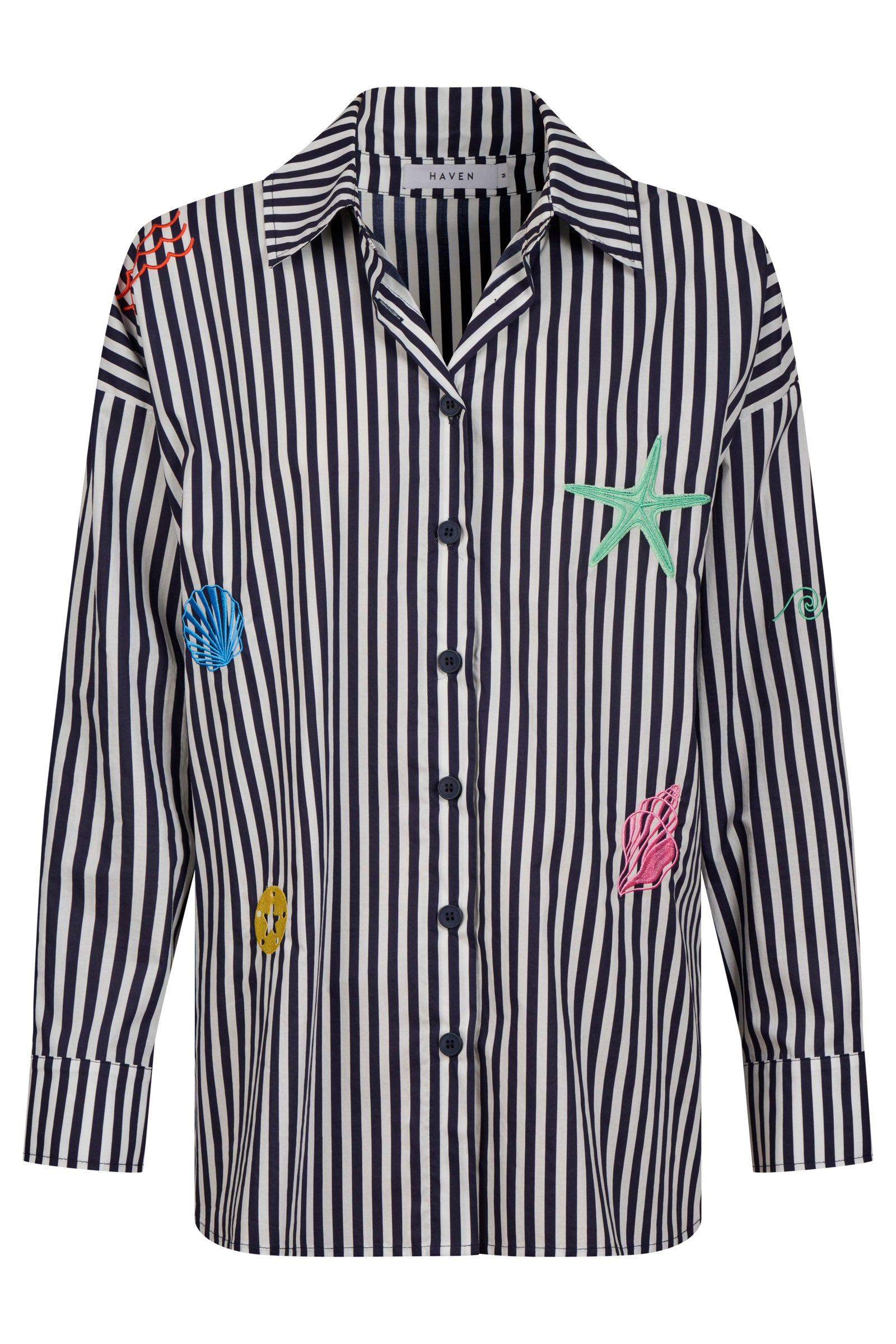 Mykonos Embroidered Stripe Shirt - Navy