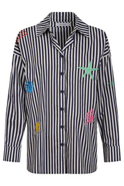 Mykonos Embroidered Stripe Shirt - Navy