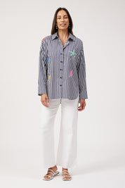Mykonos Embroidered Stripe Shirt - Navy
