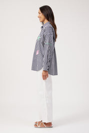 Mykonos Embroidered Stripe Shirt - Navy