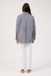Mykonos Embroidered Stripe Shirt - Navy