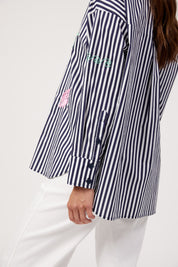 Mykonos Embroidered Stripe Shirt - Navy